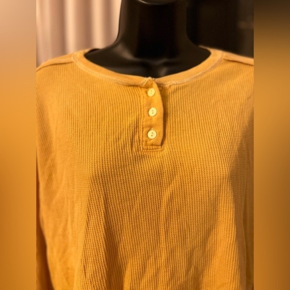 Long sleeve, yellow, waffle knitted crop top shirt, size L - Picture 6 of 6